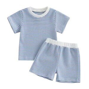 Blue outfit Boy Second Birthday Stripes Outfit Shorts Shirt Smash Cake